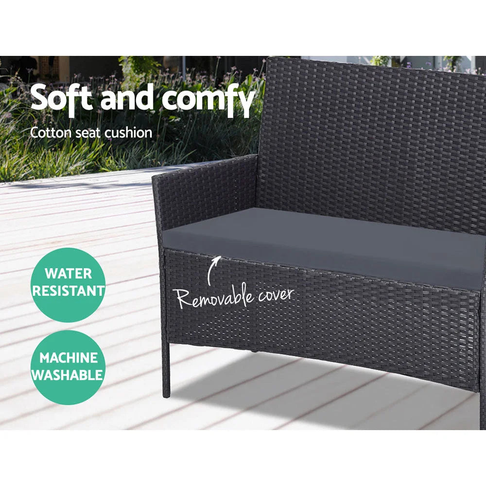 Outdoor Furniture Set (4pc) Wicker Chairs & Table Dark Grey