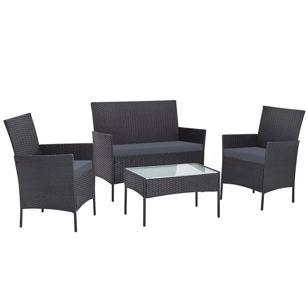 Outdoor Furniture Set (4pc) Wicker Chairs & Table Dark Grey