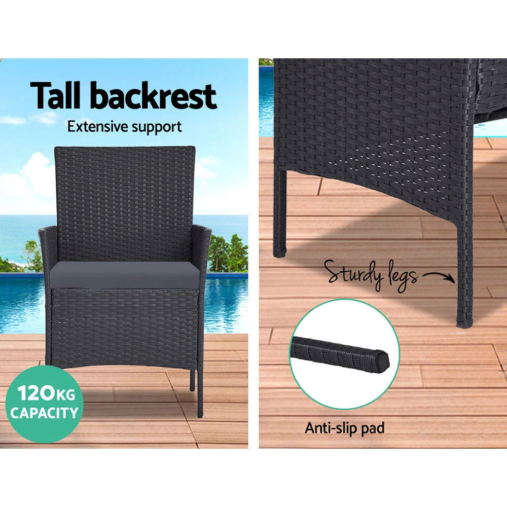 Outdoor Furniture Set (4pc) Wicker Chairs & Table Dark Grey