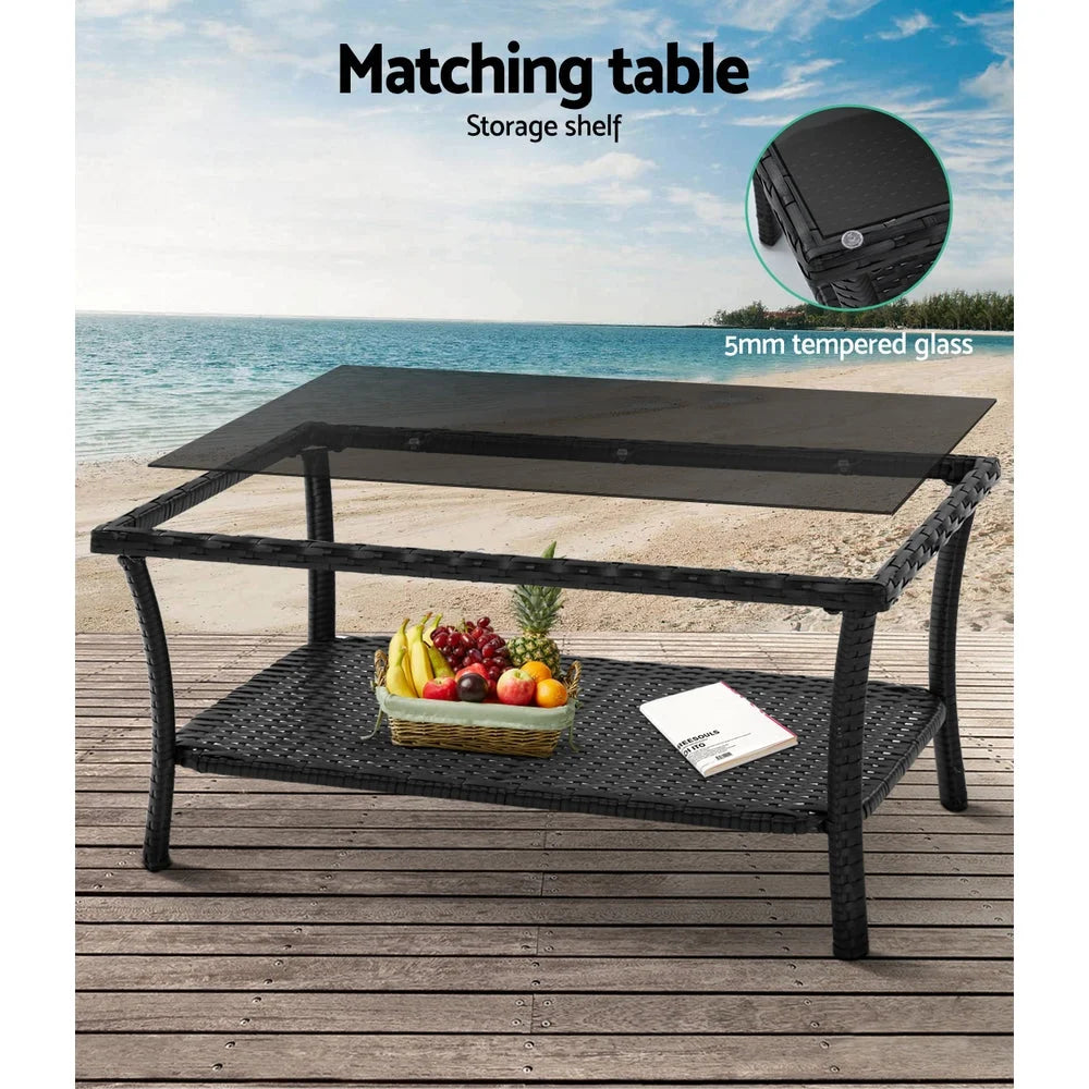 Outdoor Furniture Set 4pc Wicker Cushion Black - Garden
