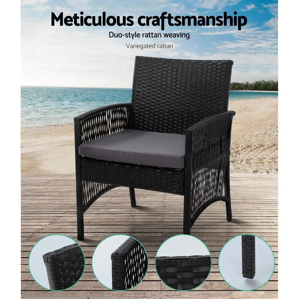 Outdoor Furniture Set 4pc Wicker Cushion Black - Garden