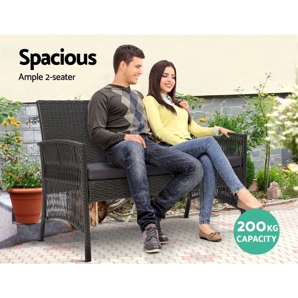 Outdoor Furniture Set 4PC Wicker Cushion Dark Grey