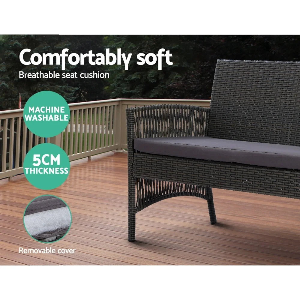 Outdoor Furniture Set 4pc Wicker Cushion Dark Grey - Garden