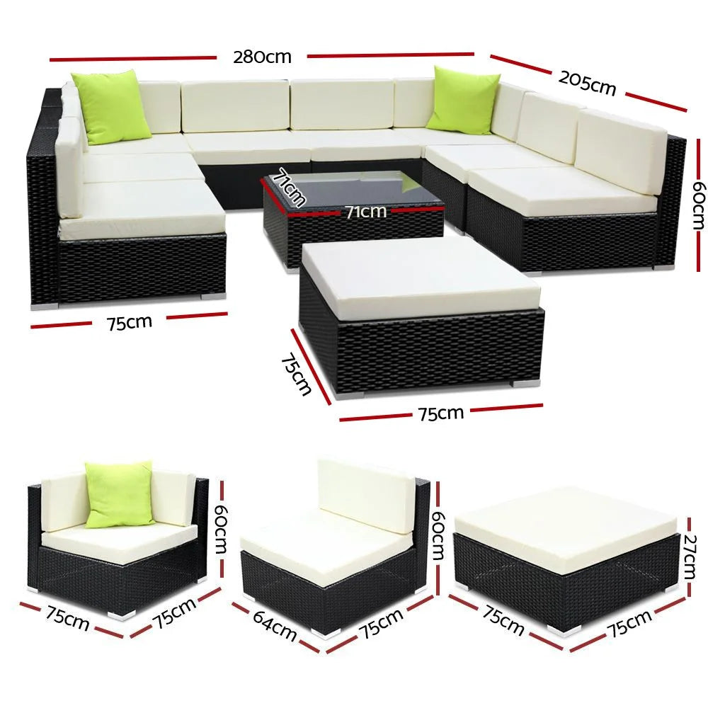 Outdoor Furniture Sofa Set (10pc) Wicker Patio Lounge