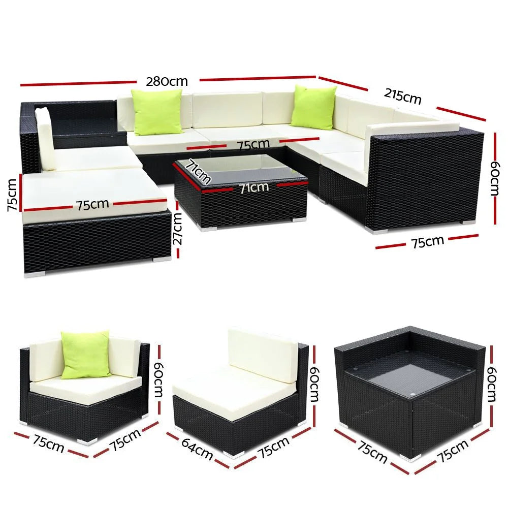 Outdoor Furniture Sofa Set (9pc), Wicker, Patio/Pool Lounge