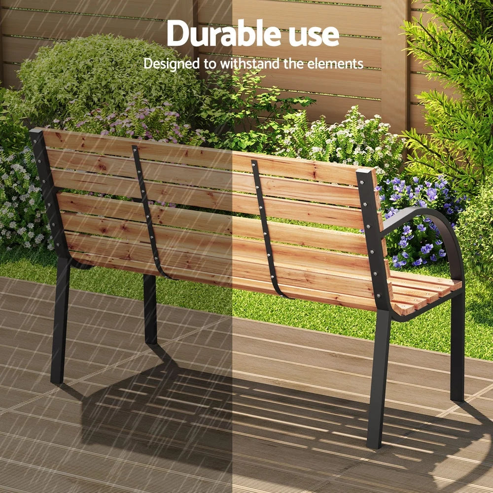 Outdoor bench seat with colour matched pieces and support fittings