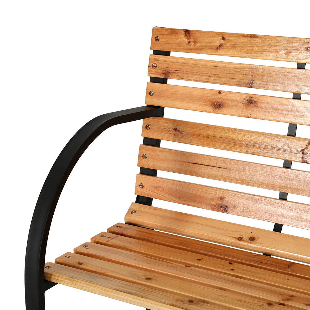 Outdoor Garden Bench Seat 120CM Wooden Steel 2 Seater Patio Furniture