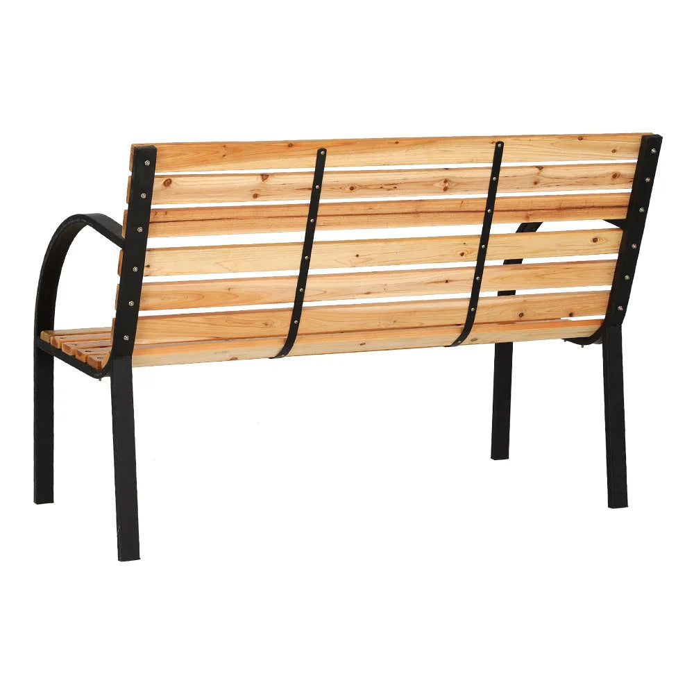 Wooden 120cm outdoor bench with caster wheels and side handle rail