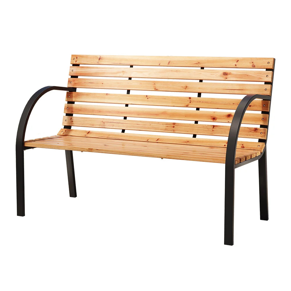 Bench Seat 120CM Wooden Steel 2 Seater Patio