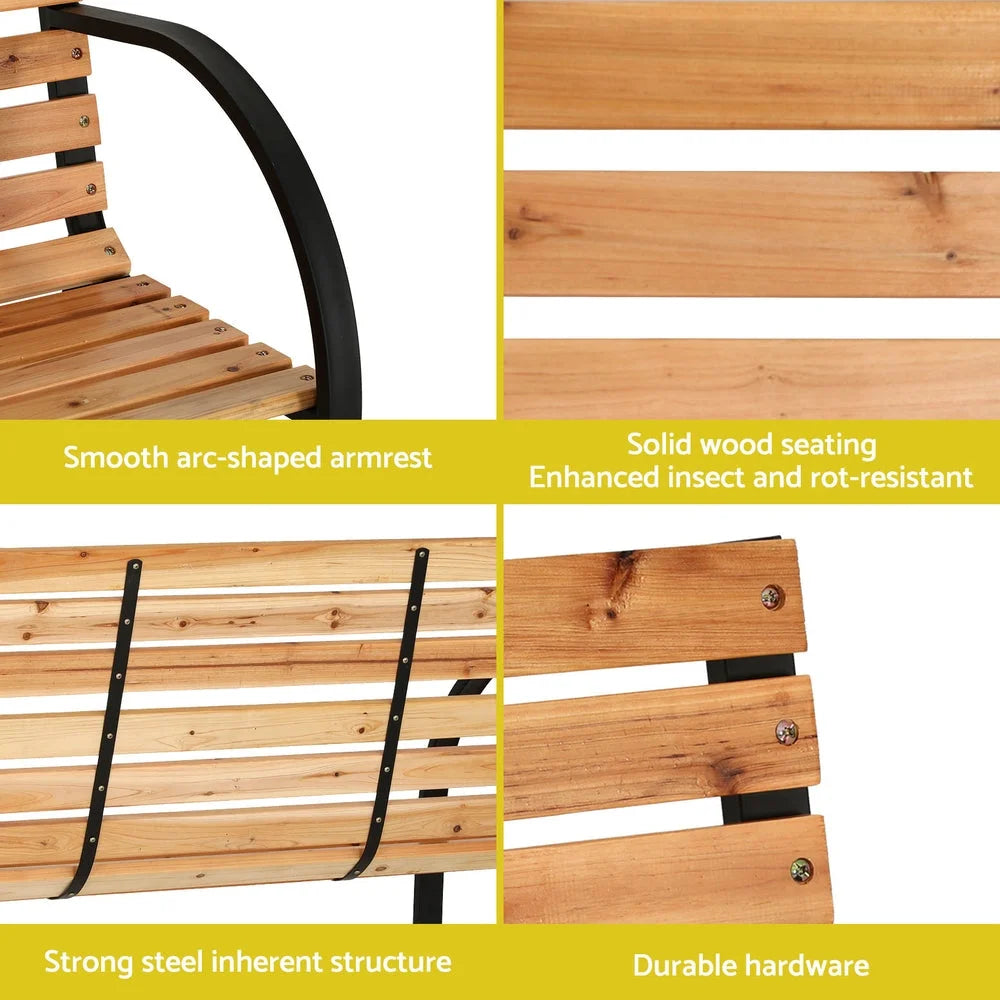Outdoor Bench Seat 120CM Wooden Steel 2 Seater Patio