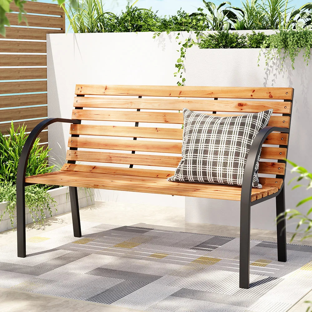 Wooden 120cm outdoor bench seat with handles, panels and accessory pieces