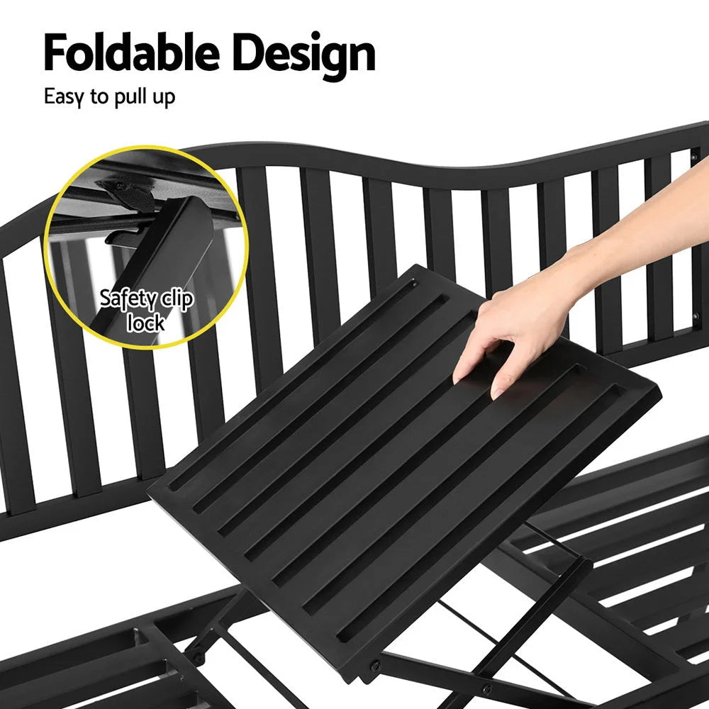 Bench Seat Loveseat Steel Foldable Table Patio Furniture