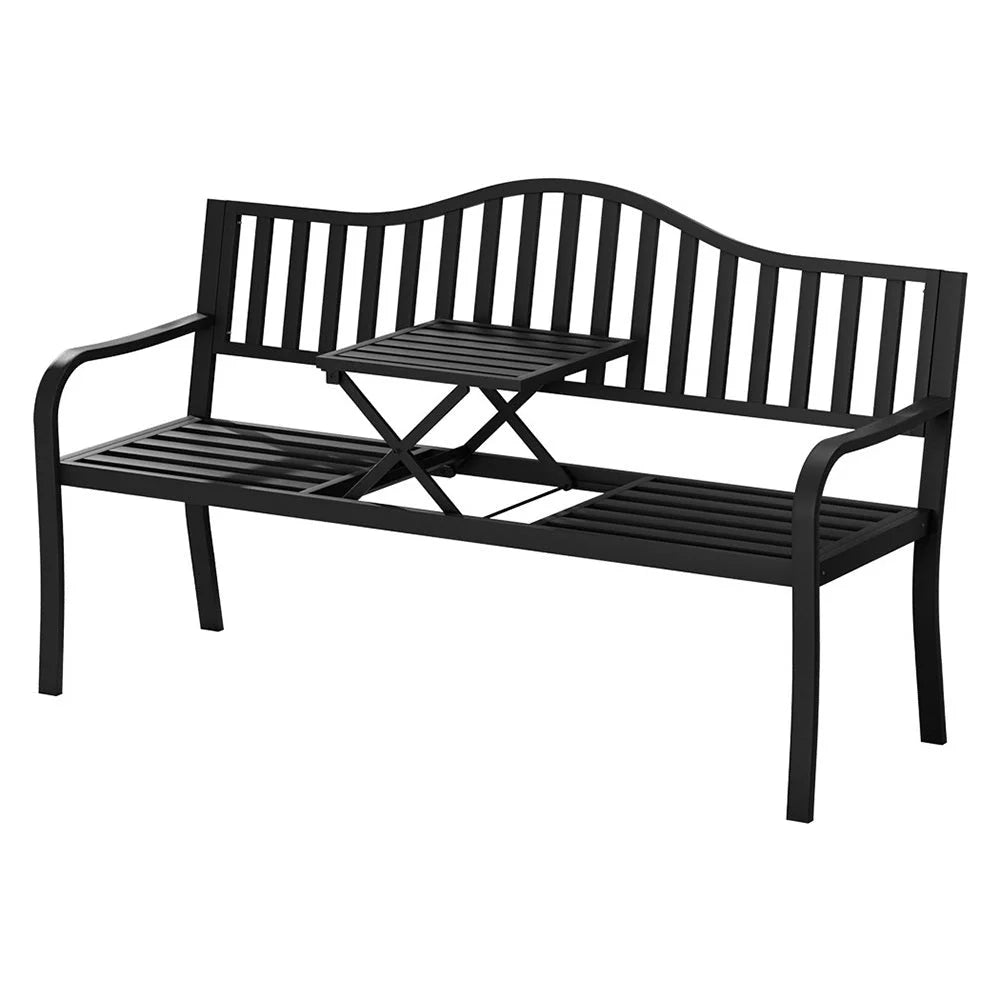 Outdoor Garden Bench Seat Loveseat Steel Foldable Table Patio Furniture