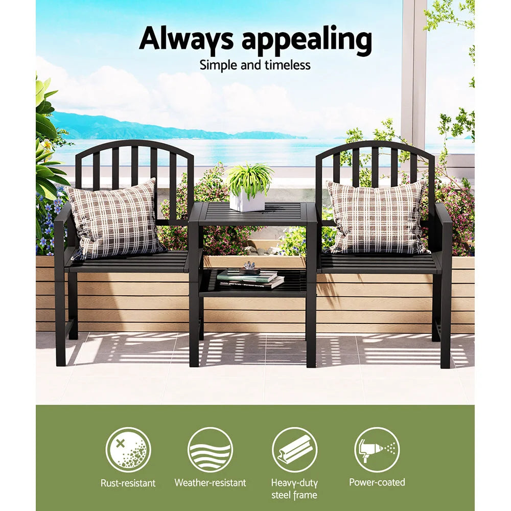 Outdoor Garden Bench Seat Loveseat Steel Table Chairs Patio