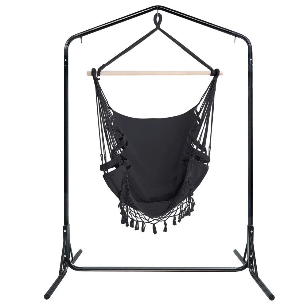 Outdoor Hammock Chair with Stand - Tassel Hanging Rope