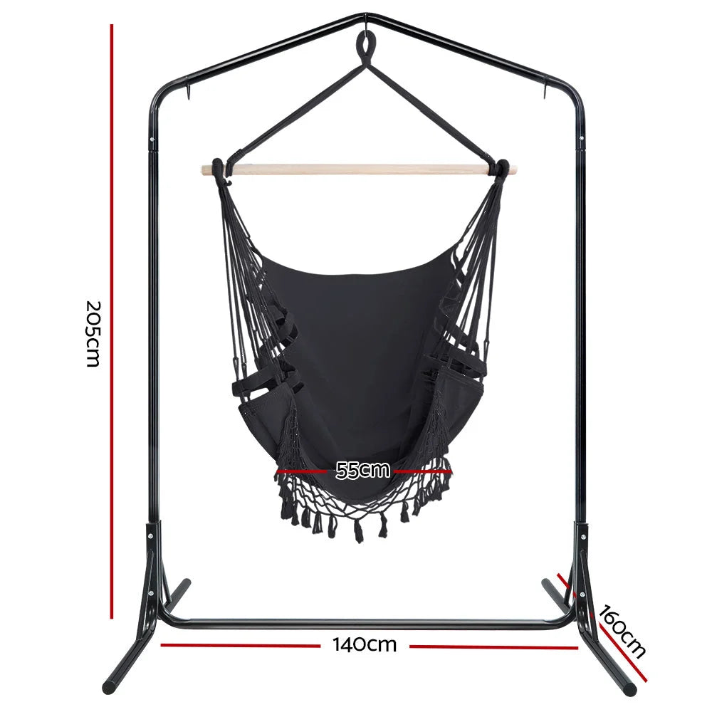 Outdoor Hammock Chair with Stand - Tassel Hanging Rope