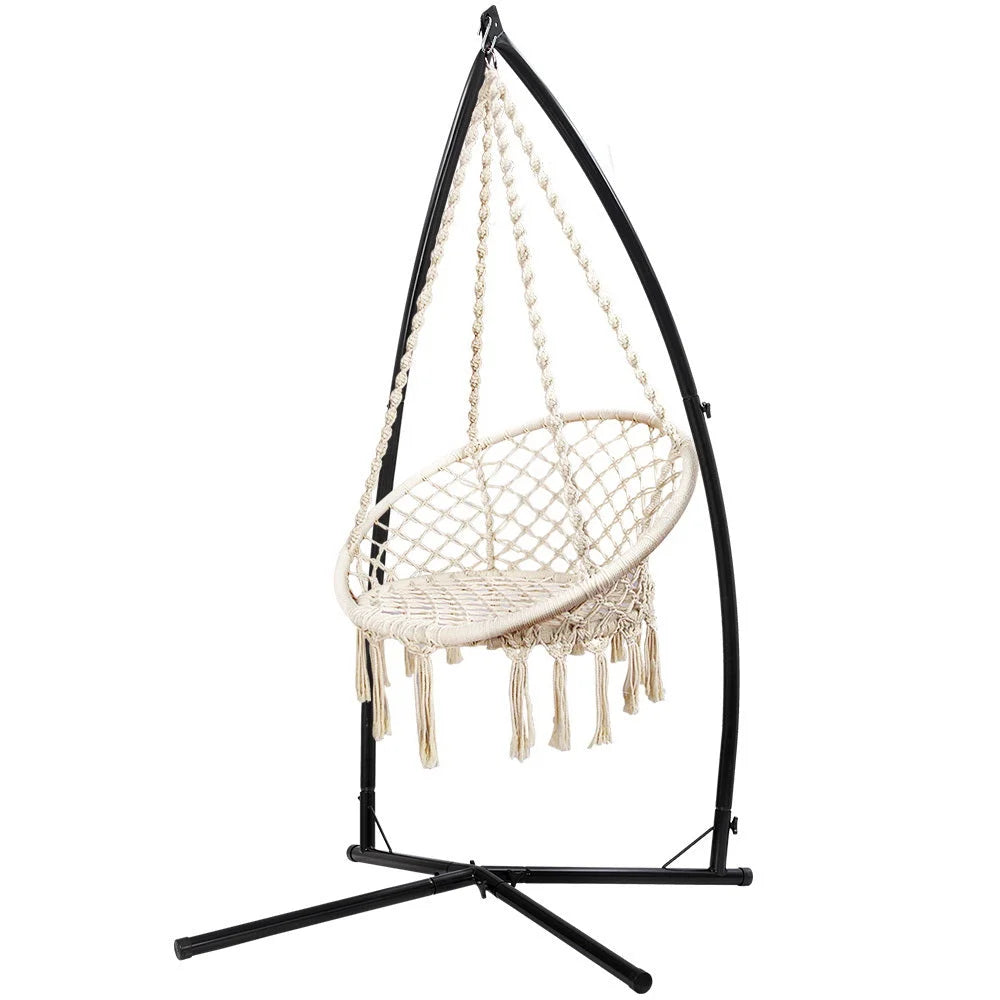 Outdoor Hammock Chair with Steel Stand - Cotton Swing
