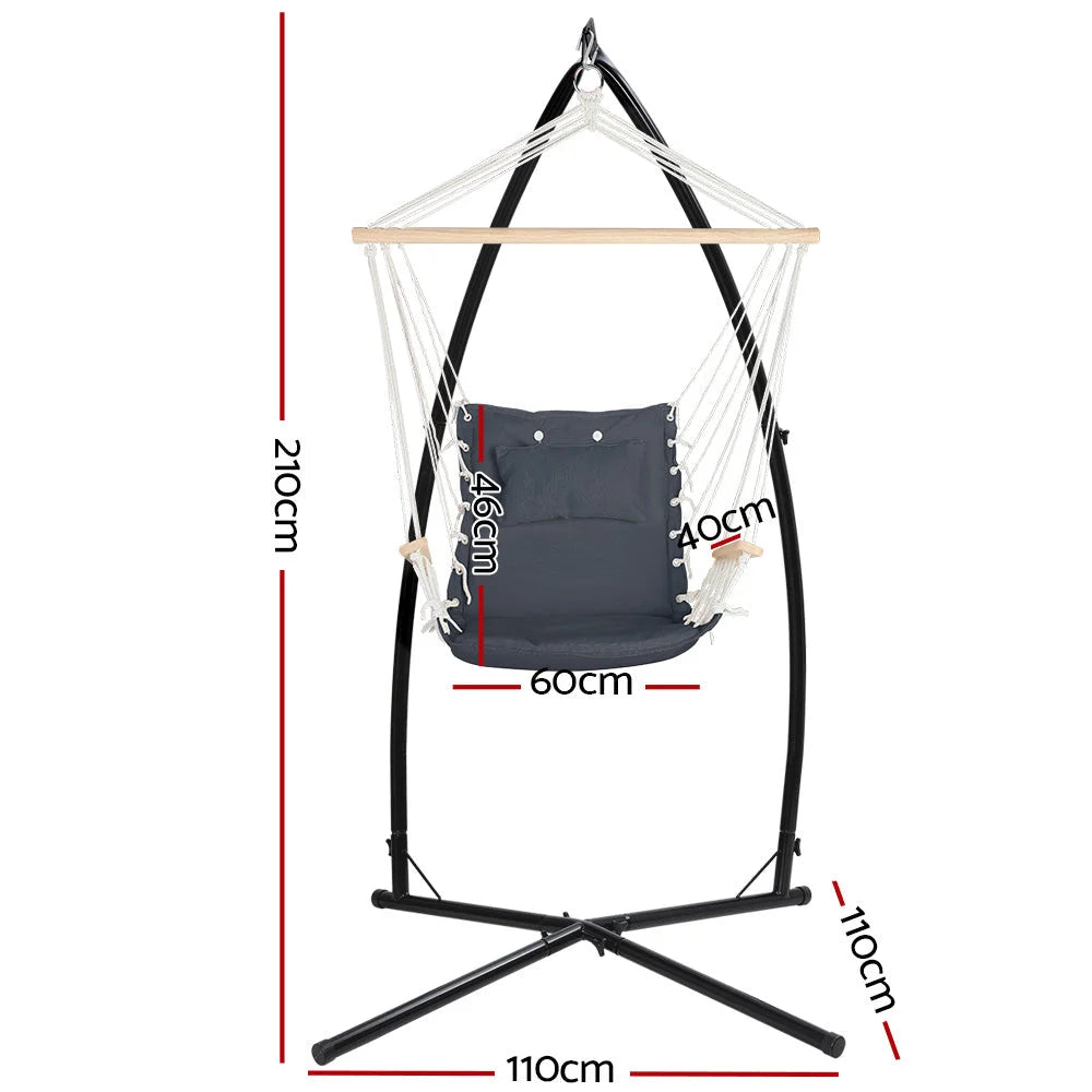 Outdoor Hammock Chair Steel Stand with Hanging Hammock Beach Grey
