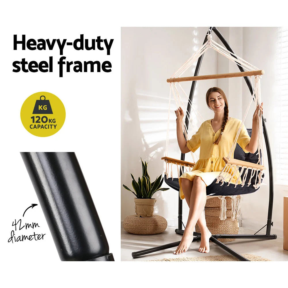 Outdoor Hammock Chair Steel Stand Hanging Hammock Beach Grey