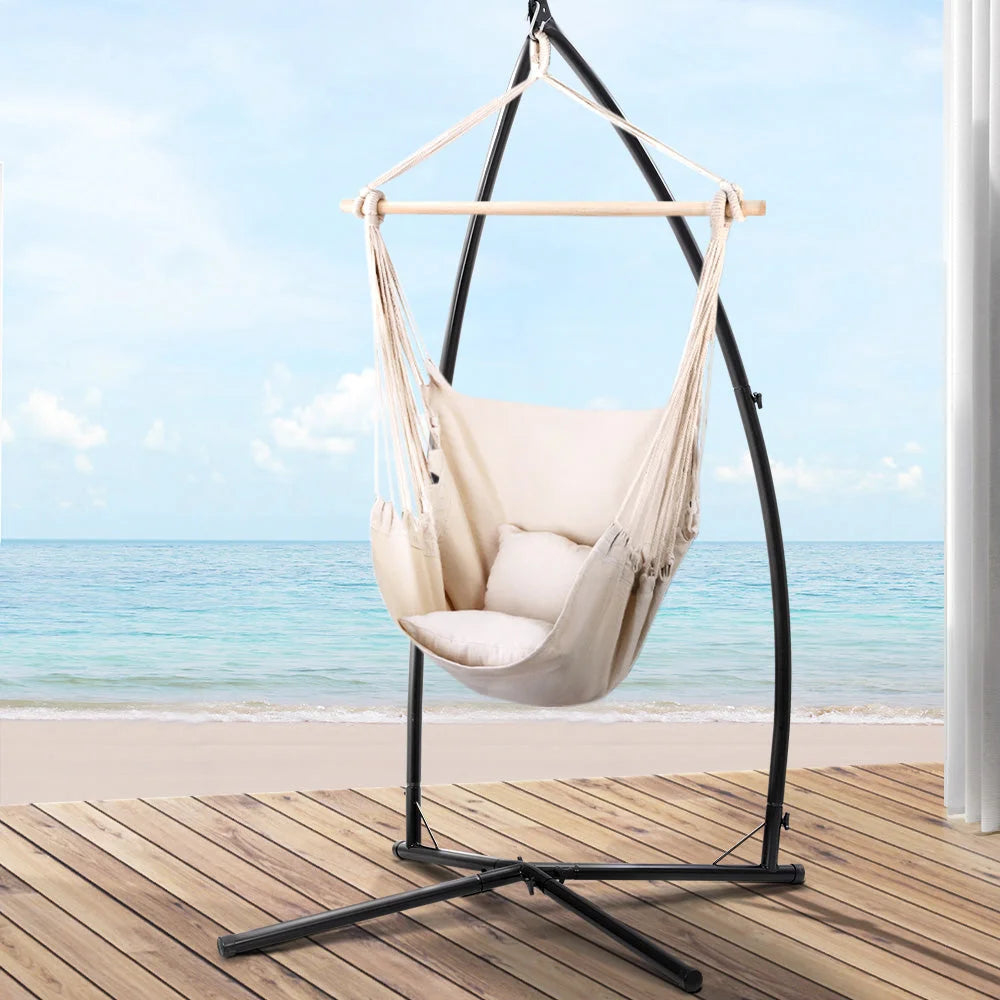 Hammock chair in cream steel with product-specific shape