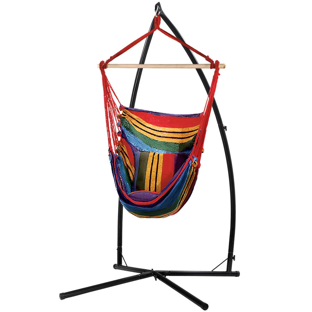 Steel chair with outdoor hammock stand hanging