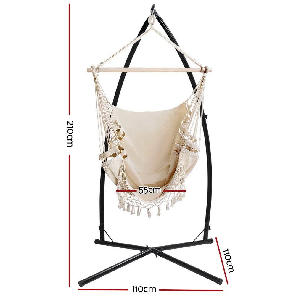 Outdoor Hammock Chair with Steel Stand - Tassel Hanging