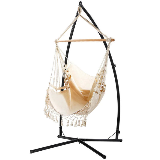 Outdoor Hammock Chair with Steel Stand - Tassel Hanging