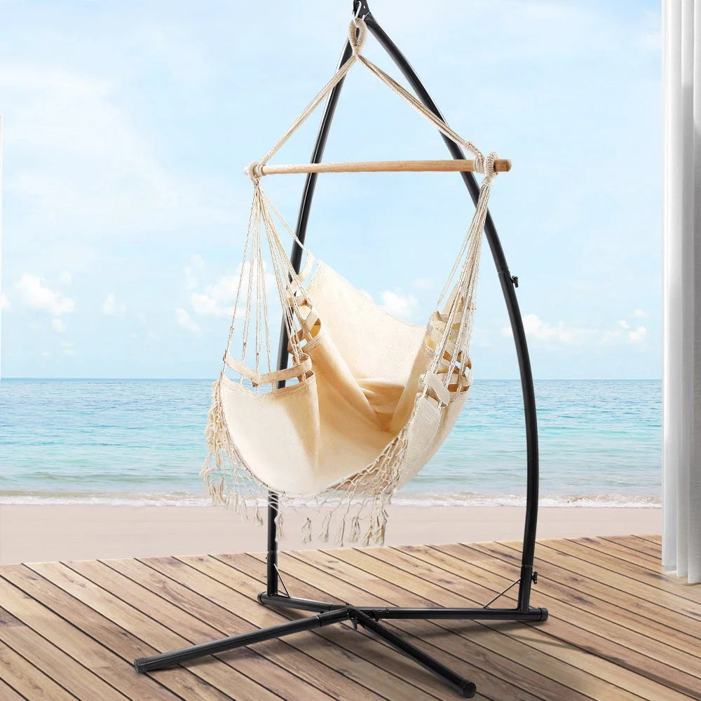Outdoor Hammock Chair with Steel Stand - Tassel Hanging