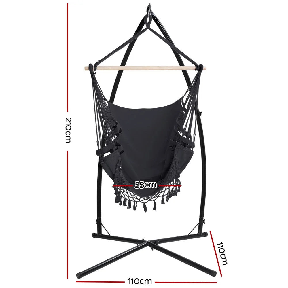 Outdoor Hammock Chair with Steel Stand - Tassel Hanging