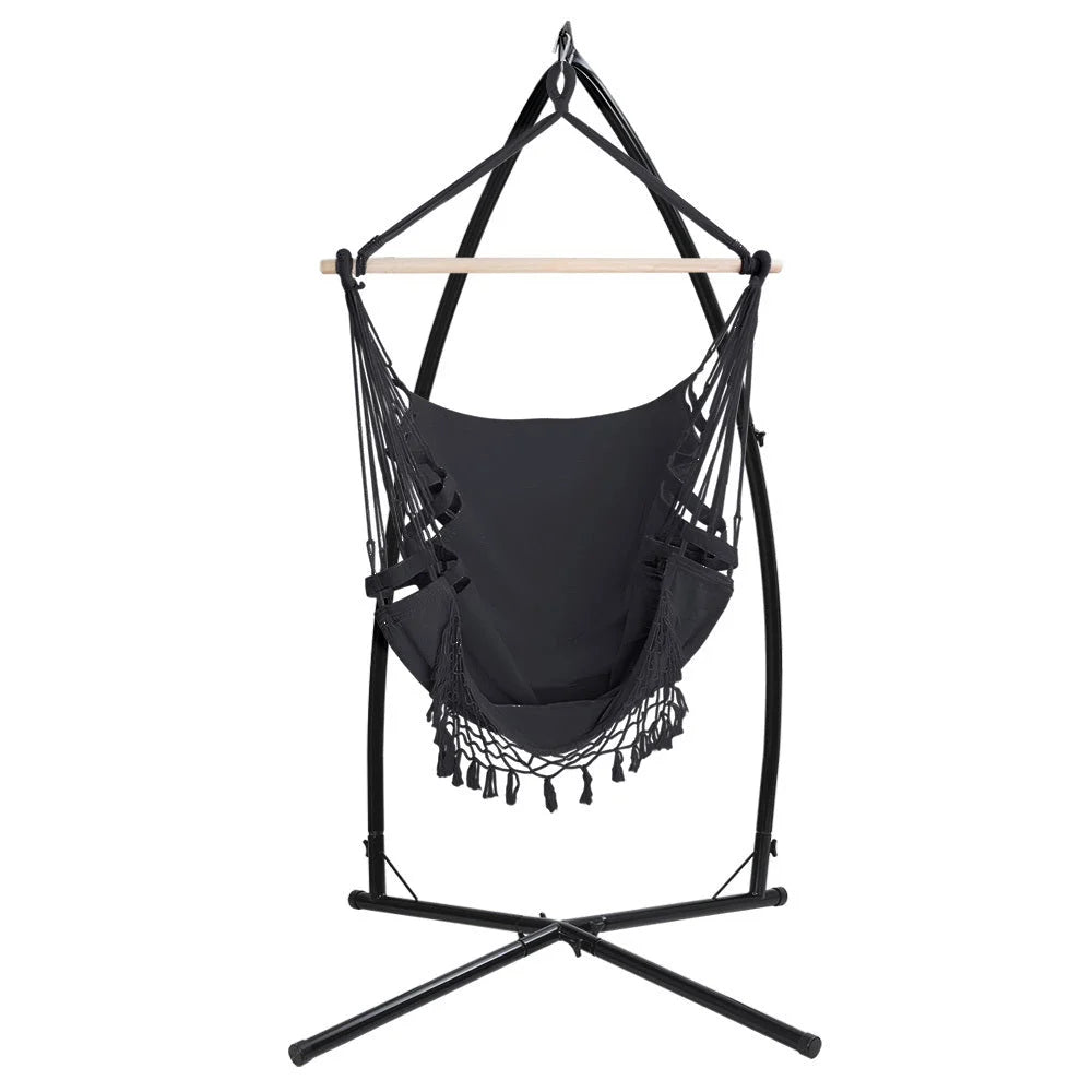Outdoor Hammock Chair with Steel Stand - Tassel Hanging