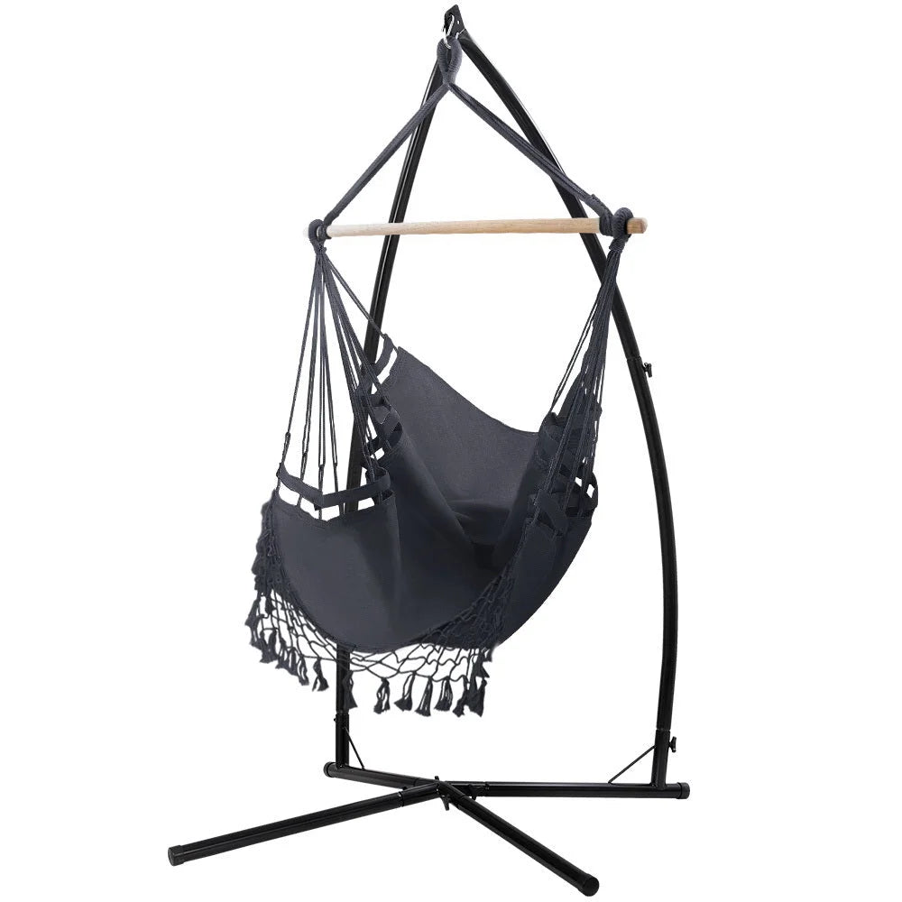 Outdoor Hammock Chair with Steel Stand - Tassel Hanging