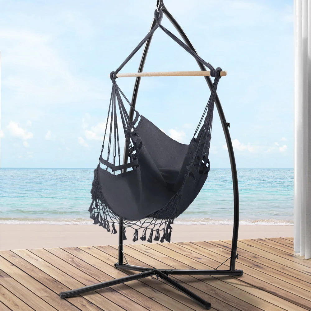 Outdoor Hammock Chair with Steel Stand - Tassel Hanging