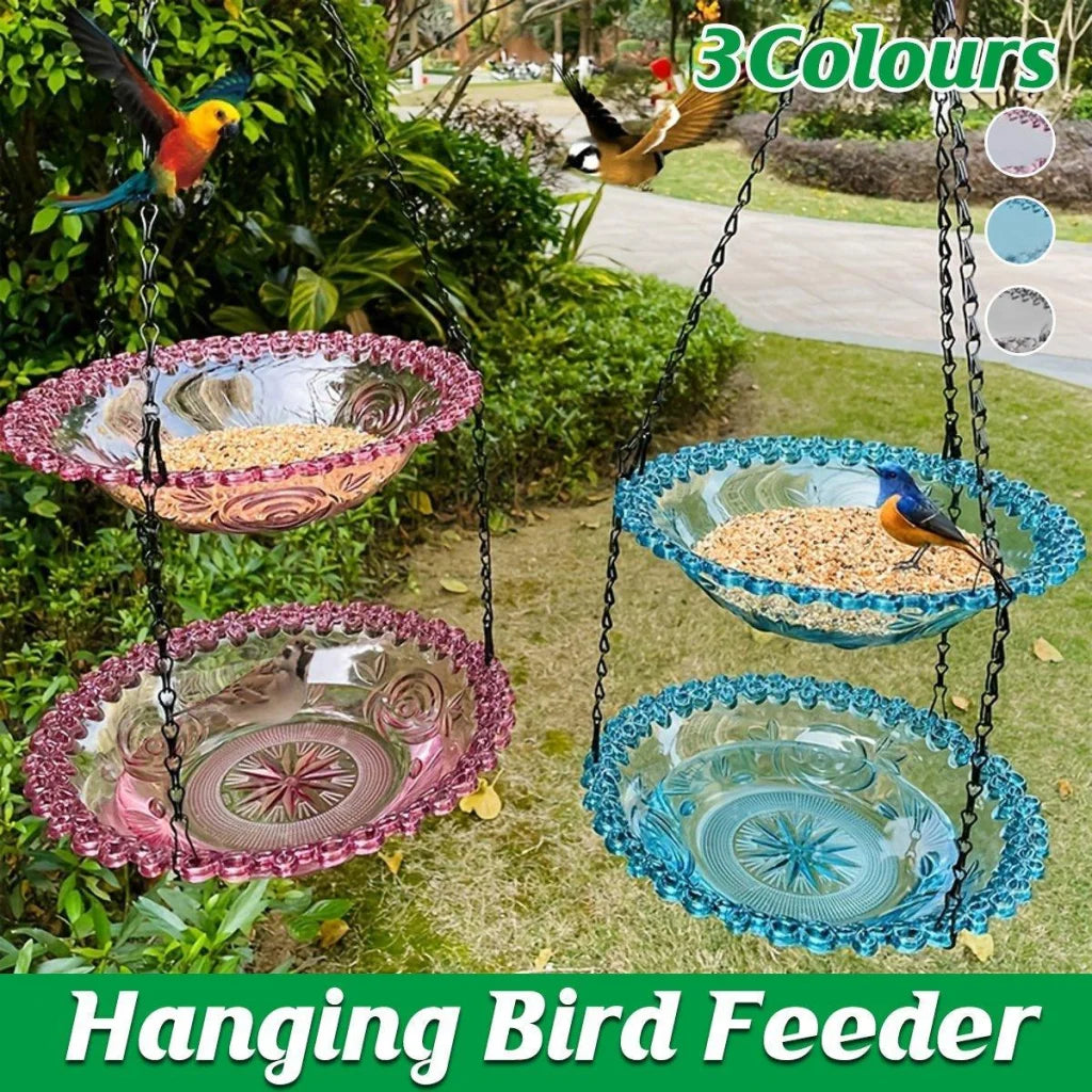 Grey outdoor hanging bird with storage context and item proportions