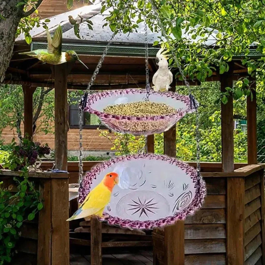Outdoor hanging bird with storage context and item proportions
