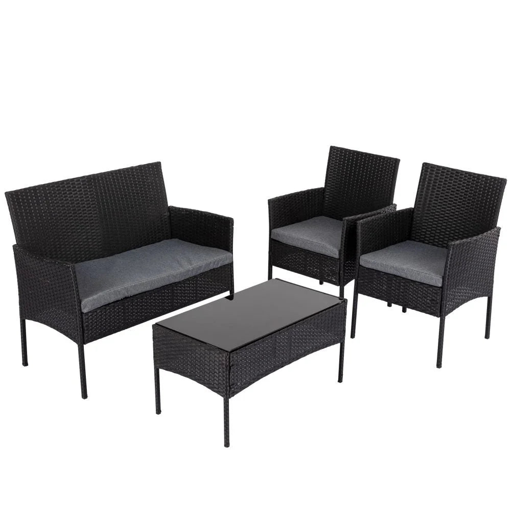 Outdoor Lounge Set 4 Seater Wicker - Black - Furniture