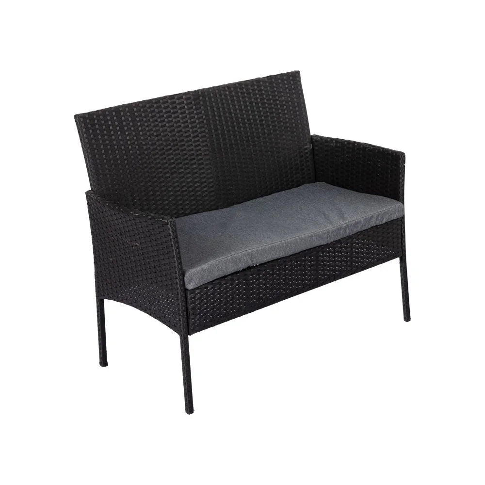 Outdoor Lounge Set 4 Seater Wicker - Black - Furniture