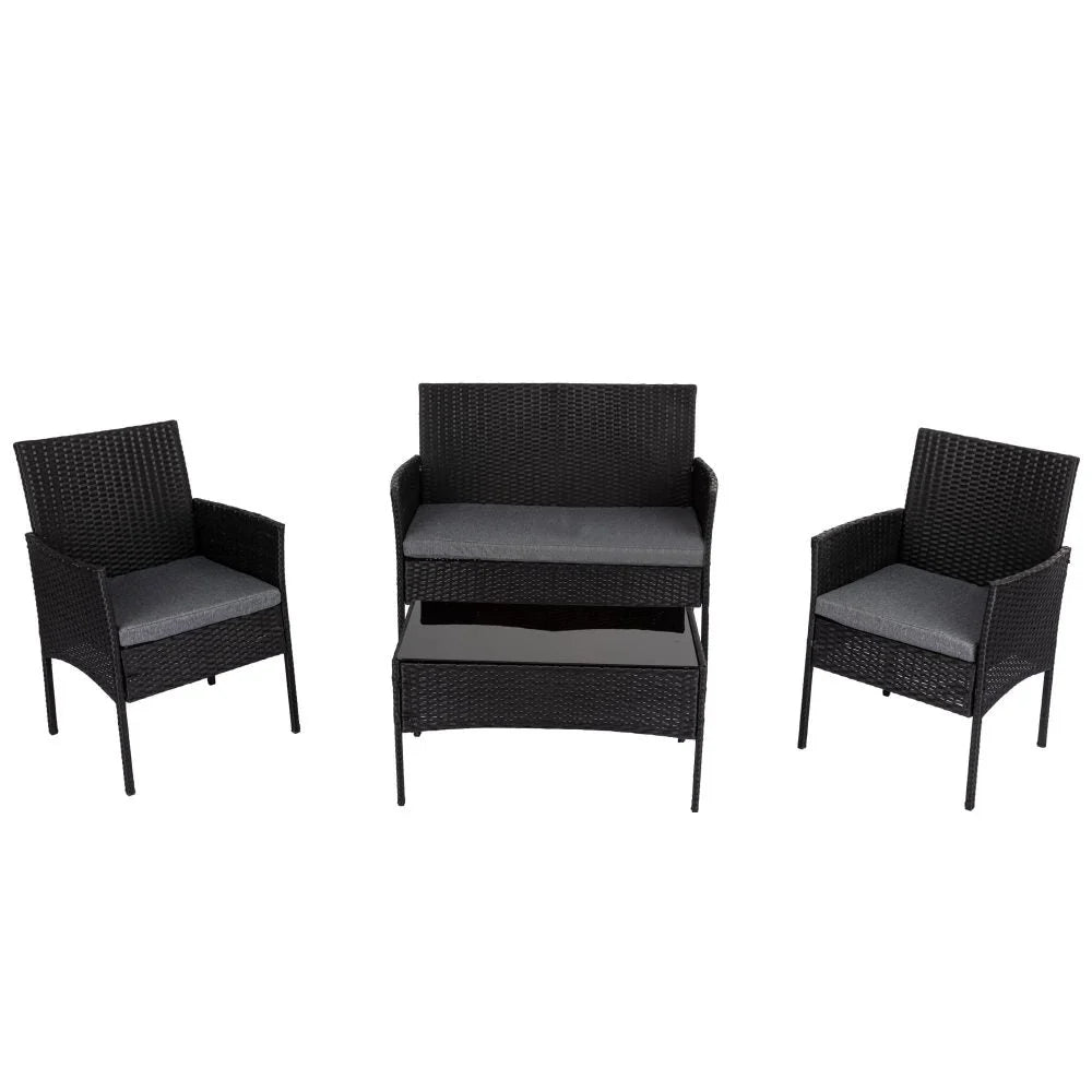 Outdoor Lounge Set 4 Seater Wicker - Black - Furniture