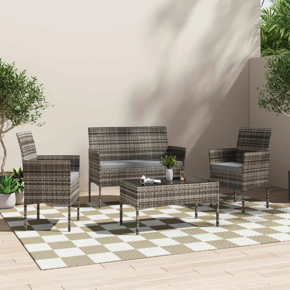 Outdoor Lounge Set 4 Seater Wicker - Mixed Grey - Furniture