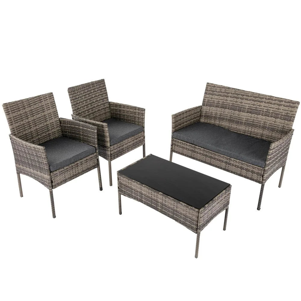Outdoor Lounge Set 4 Seater Wicker - Mixed Grey - Furniture