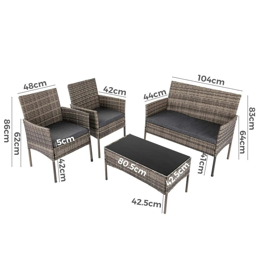 Outdoor Lounge Set 4 Seater Wicker - Mixed Grey - Furniture