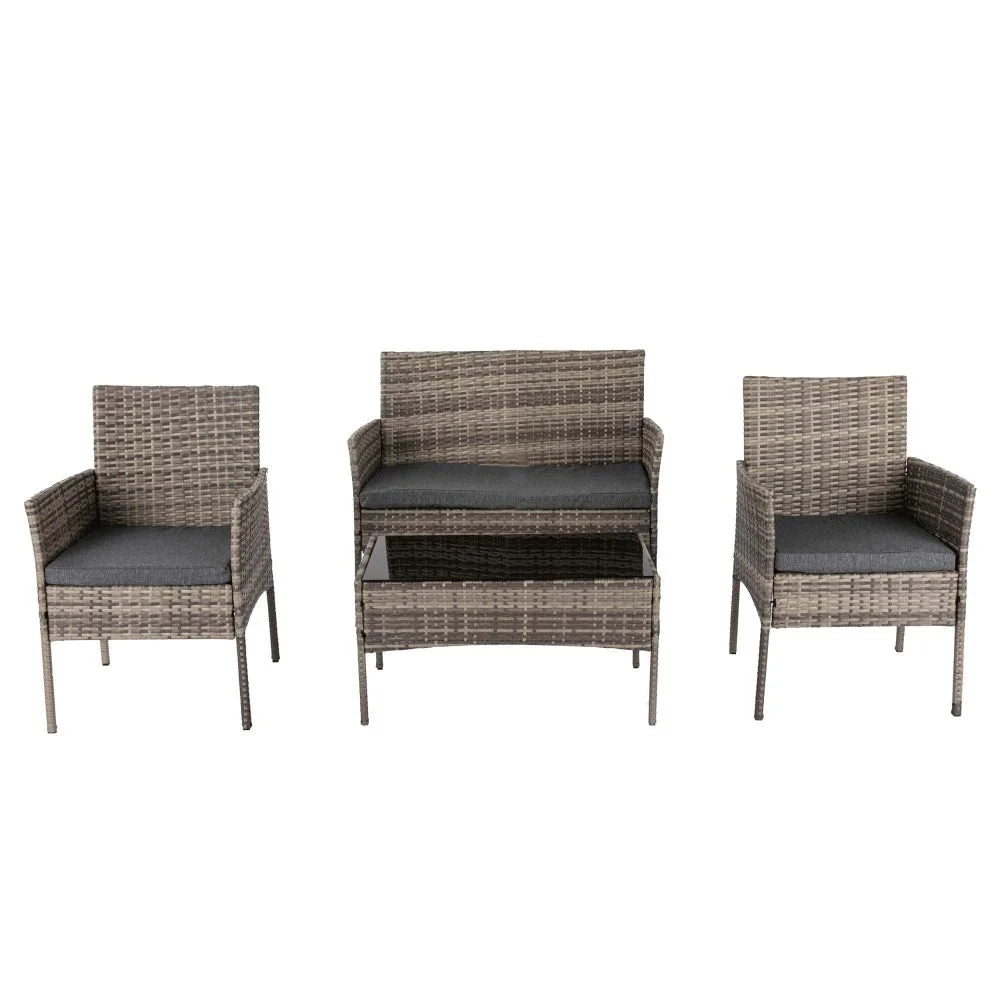 Outdoor Lounge Set 4 Seater Wicker - Mixed Grey - Furniture