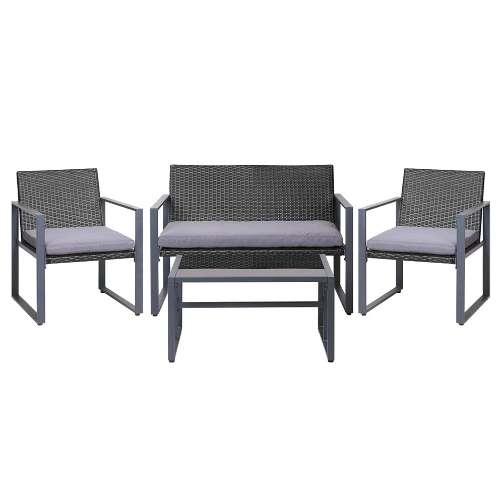 Wicker dining chair set with shaped seat and supportive backrest