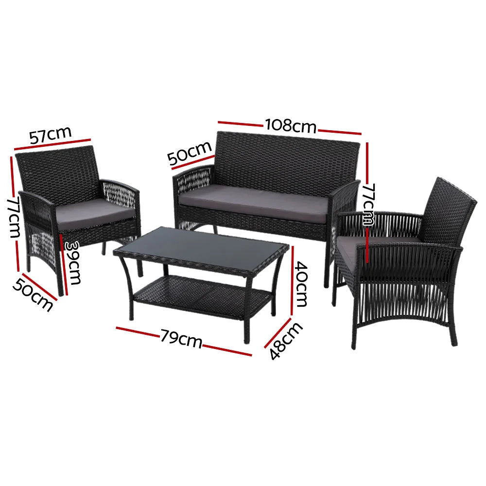 Setting Sofa Set 4pcs Patio Wicker Cover Outdoor Lounge