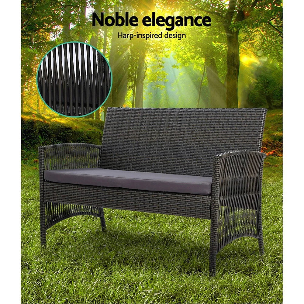 Outdoor Lounge Setting Sofa Wicker Furniture With Cover Grey
