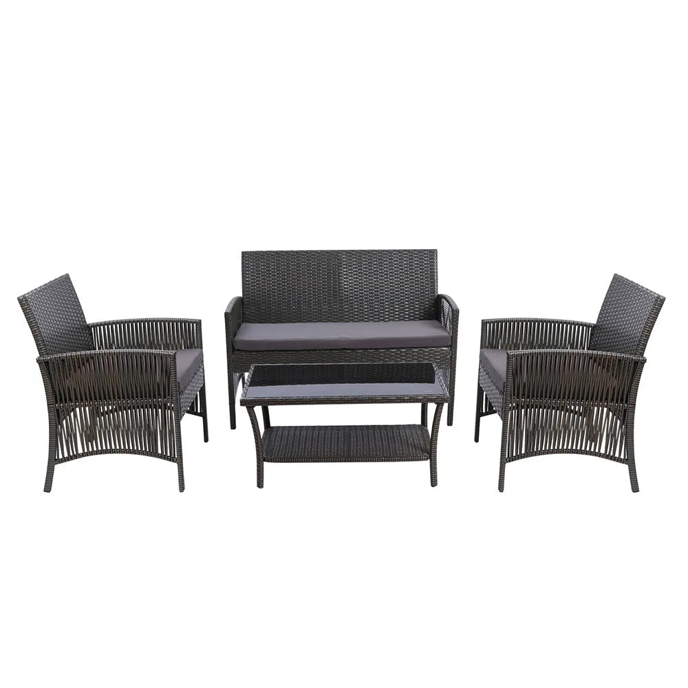 Outdoor Lounge Setting Sofa Set 4PCS Furniture With Cover Grey