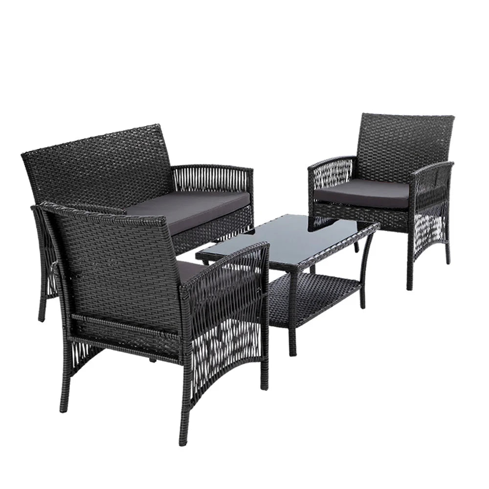 Sofa Set 4PCS Patio Wicker Furniture With Outdoor Lounge Setting