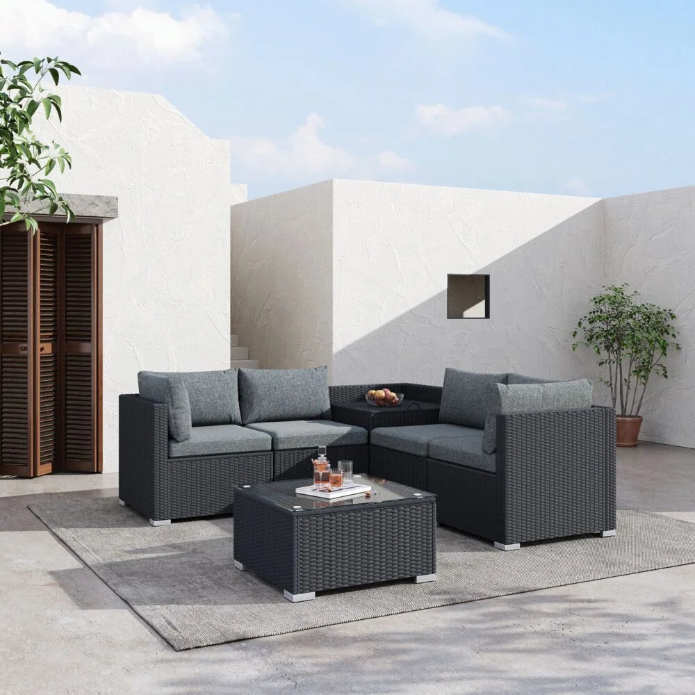 Outdoor Modular Lounge Sofa 6PCS Coogee - Black - Furniture