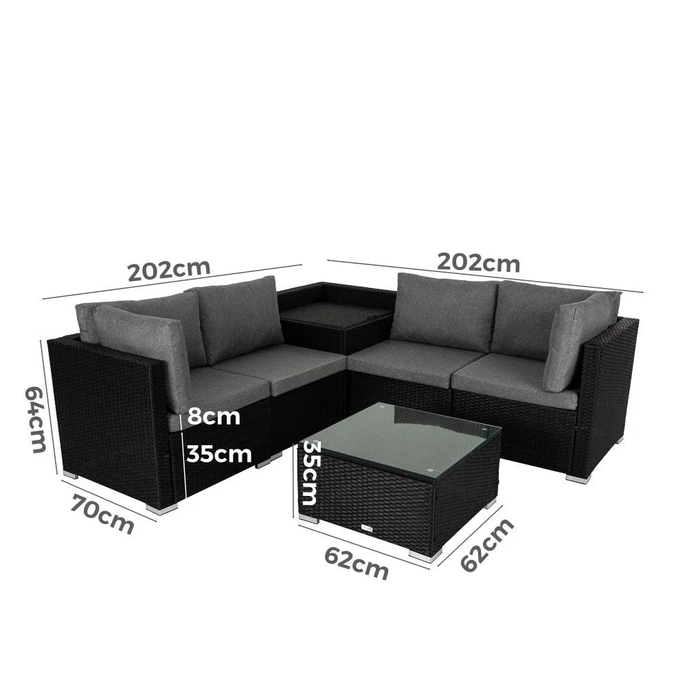 Outdoor Modular Lounge Sofa 6PCS Coogee - Black - Furniture