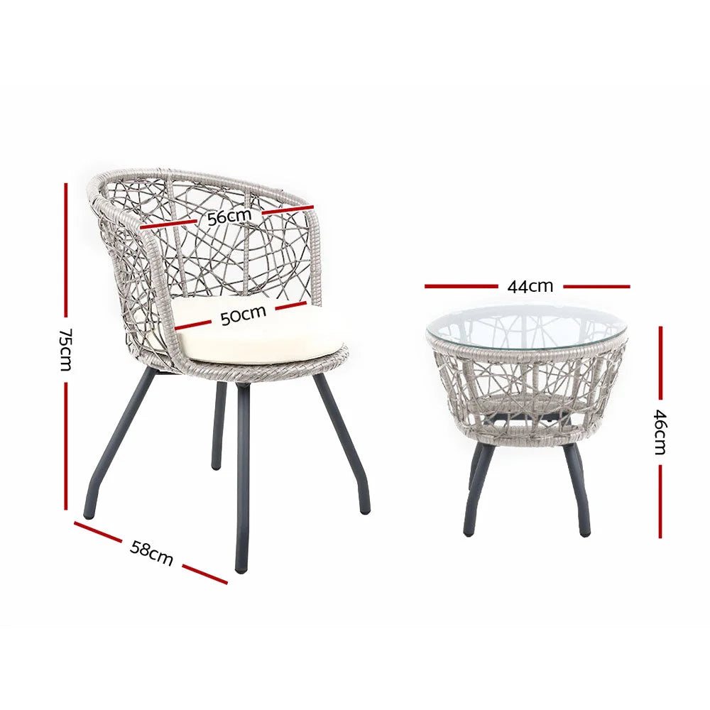 Outdoor Patio Chair & Table Grey - Garden Furniture