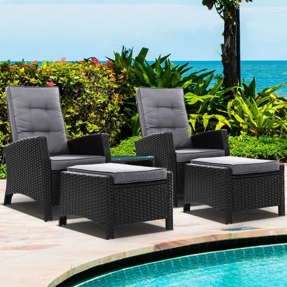 Outdoor Patio Furniture Recliner Chairs Table Setting